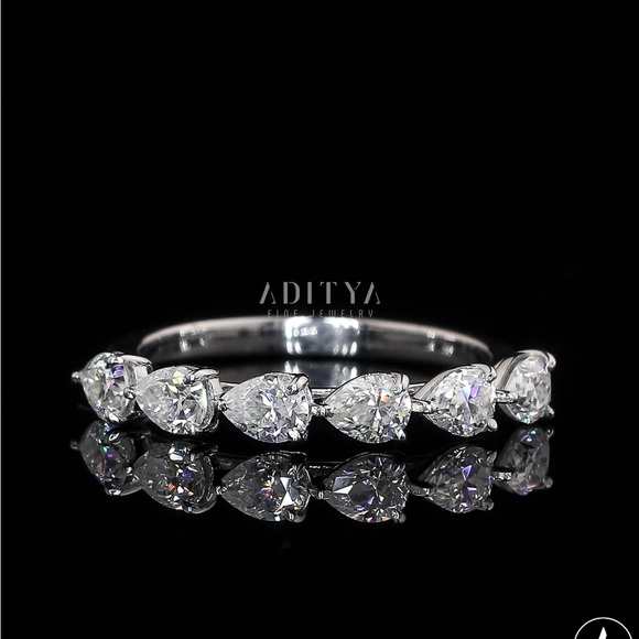 Pear Cut Moissanite Half Eternity Band - Picture 3 of 9